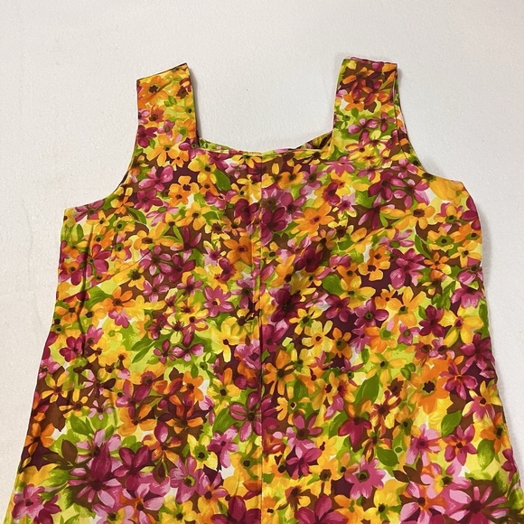 Vintage 60s 70s Psychedelic Mod Bell Bottom Jumpsuit Floral Pink Red Yellow - Picture 11 of 15